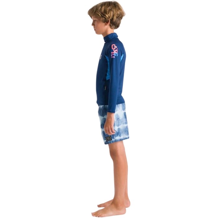 2024 C-Skins Junior NuWave X Long Sleeve Rash Vest C-NLYLSJ - Slate Navy / Cyan / Multi